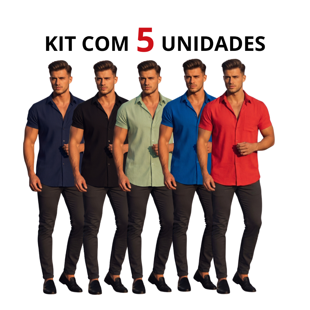 Kit 5 Camisa Social Masculina Manga Curta Promoção Blusa Masculina Social Cores Lisas Camiseta Social Masculina