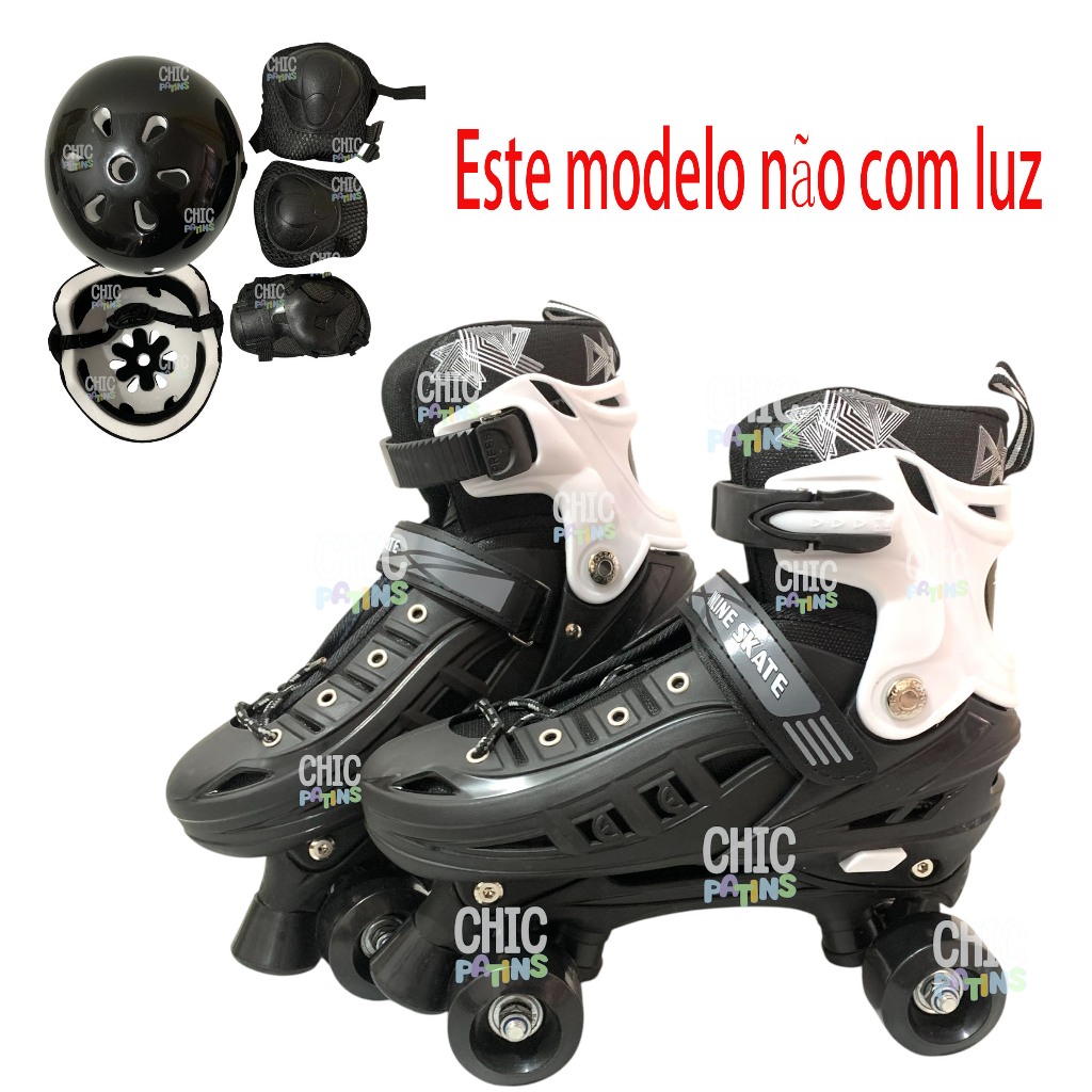Patins Infantil 4 Rodas Preto Com Protecao Patins Meninos De Crianca Sem Led Promocao