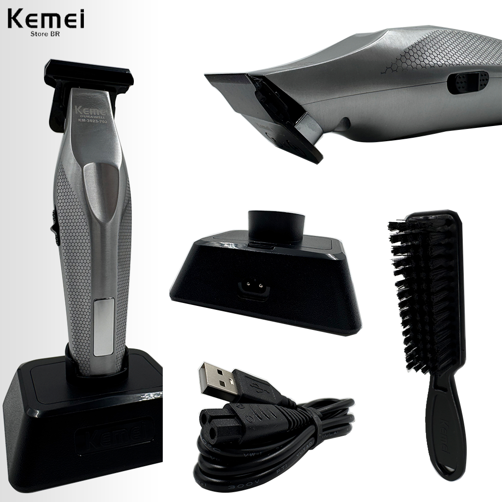 Máquina de Corte Kemei KM3023-702 C/base visor digital 5W Bivolt Sem fio aparador de barba e cabelo em Oferta na Shopee