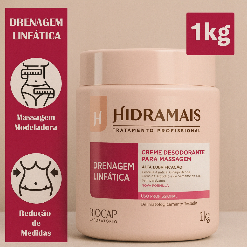 Creme HIDRAMAIS para Massagem Drenagem Linfática 1kg - reduz celulite