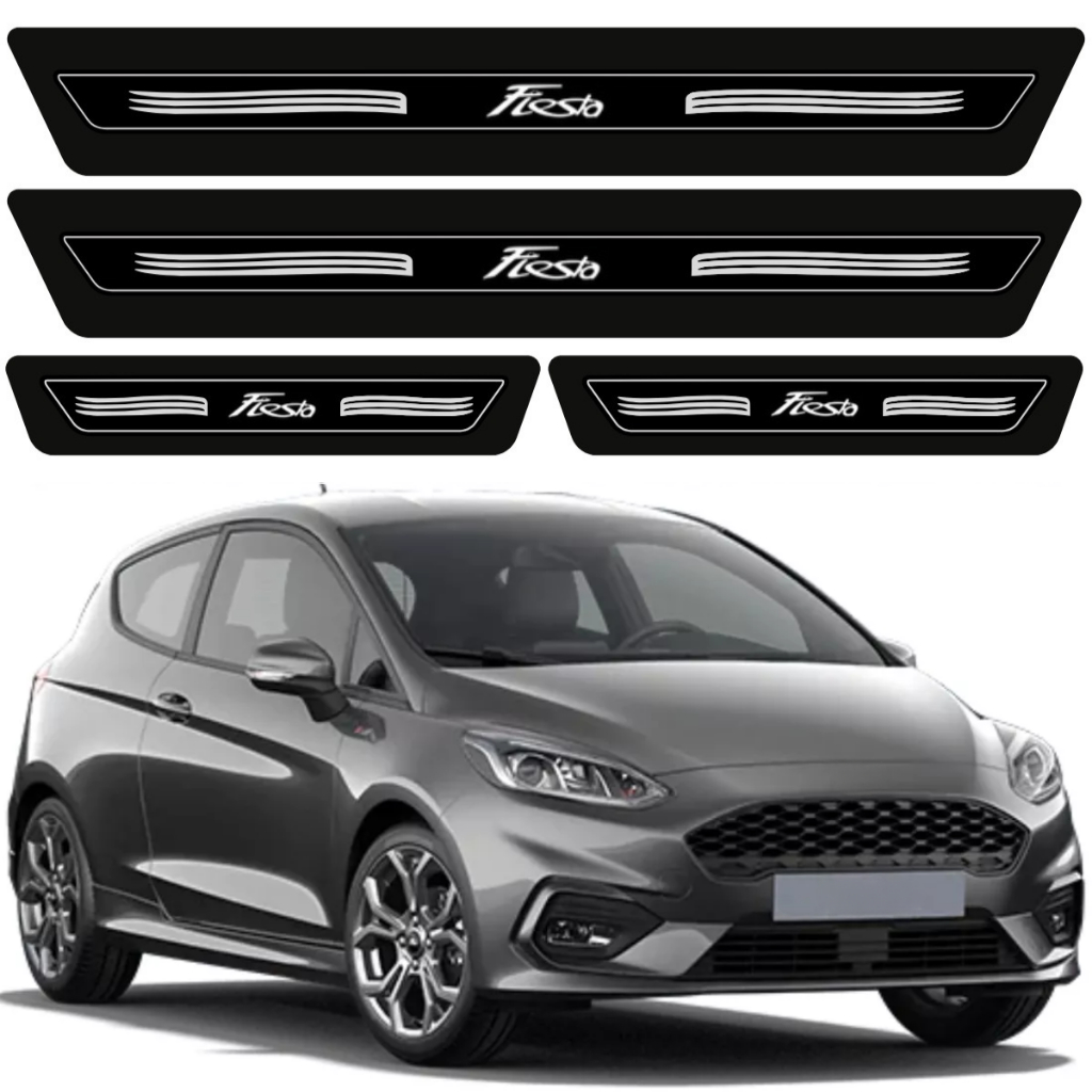 Kit 8 Peças Soleiras Adesiva Proteção Porta Ford Fiesta Hatch Sedan 2004 á 2019