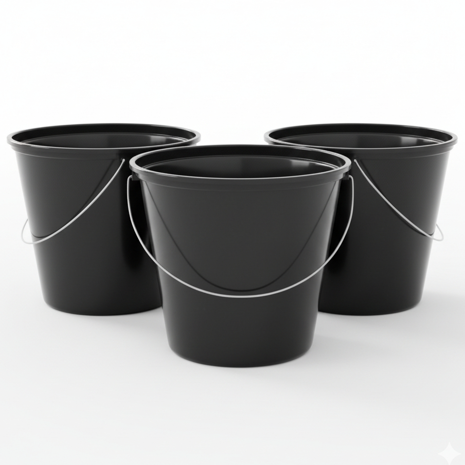 Kit Baldes 10 Litros Preto Limpeza Alça De Ferro Plástico Resistente Lavanderia