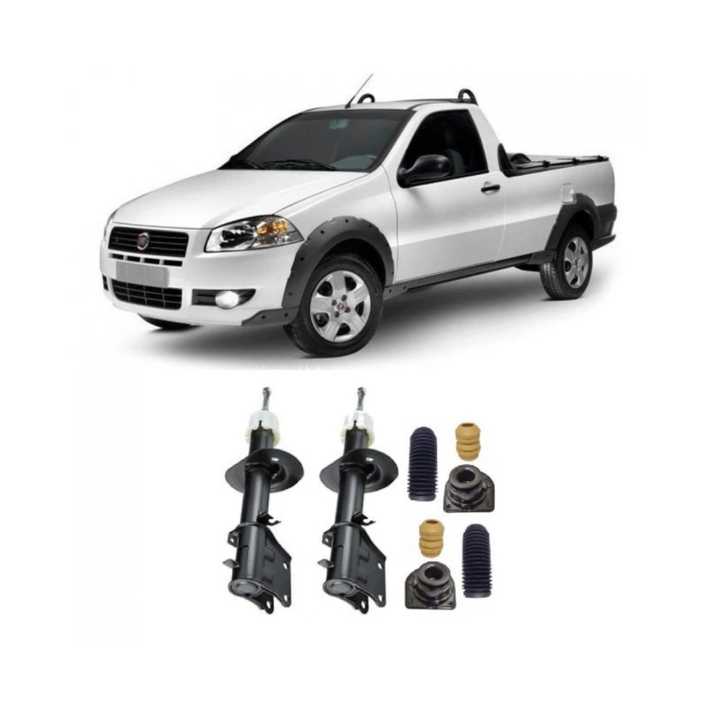 Par de Amortecedor Dianteiro + Kit Batente Fiat Strada Dianteiro (2001 Até 2012)