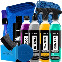 Kit Limpeza Automotiva Sintra Fast Shampoo V-Floc Cera Tok Final Intense Revitalizador de Plástico Pneu Pretinho Vonixx