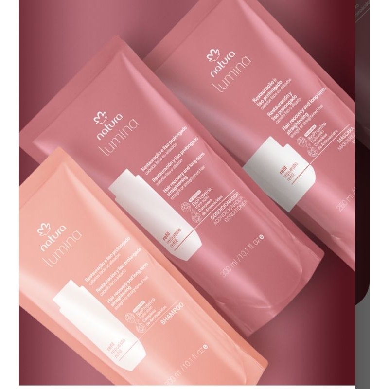 Kit Refil Shampoo, Condicionador e Máscara Lumina para Restauração e Liso Prolongado