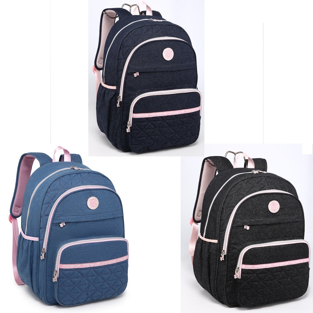 Mochila de costas jeans Kika Nova Rio 17.5 KK2609-M