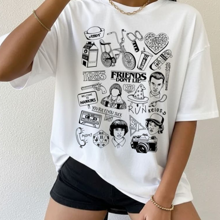 Camiseta Camisa 100% Algodão Oversized Feminina Séries Stranger Things Personagens Friends dont lie