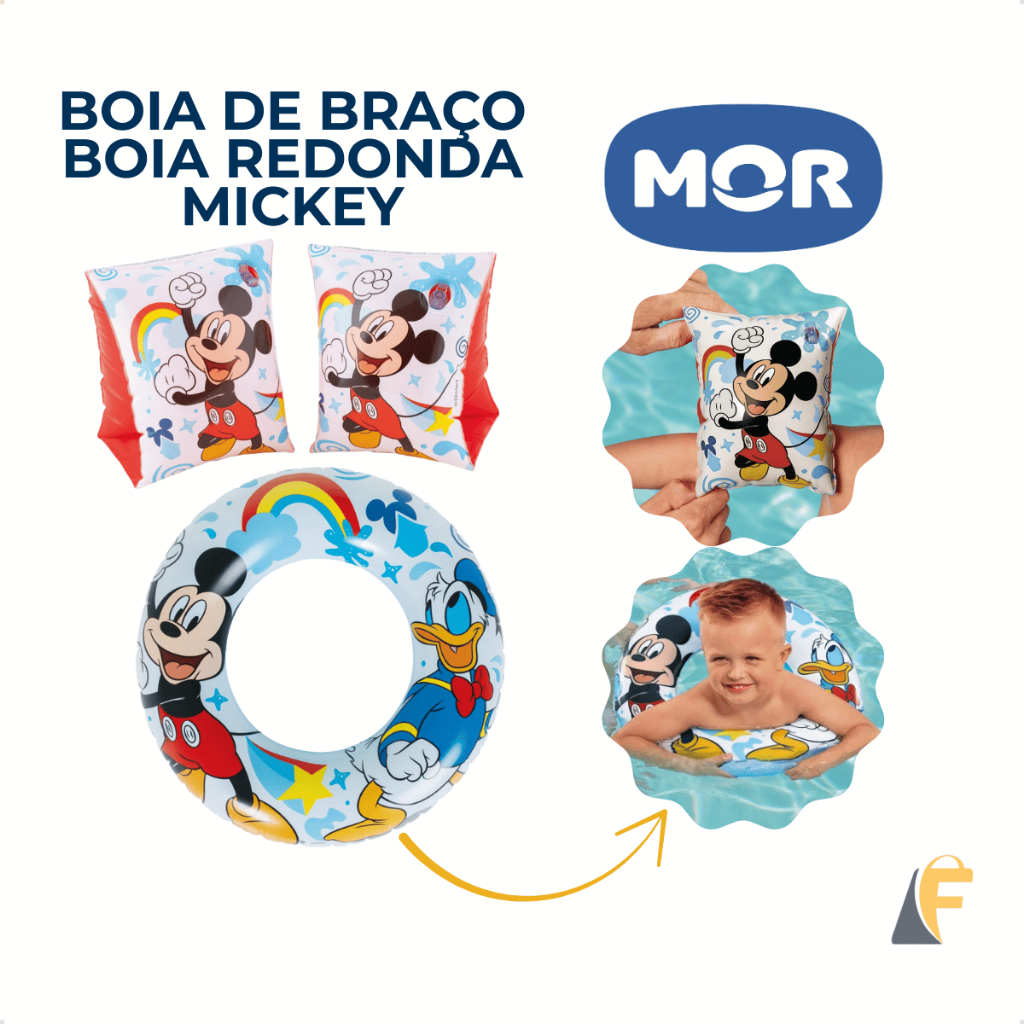 Kit Boia de Braço + Boia Redonda Infantil Piscina Praia Mickey Mor Original