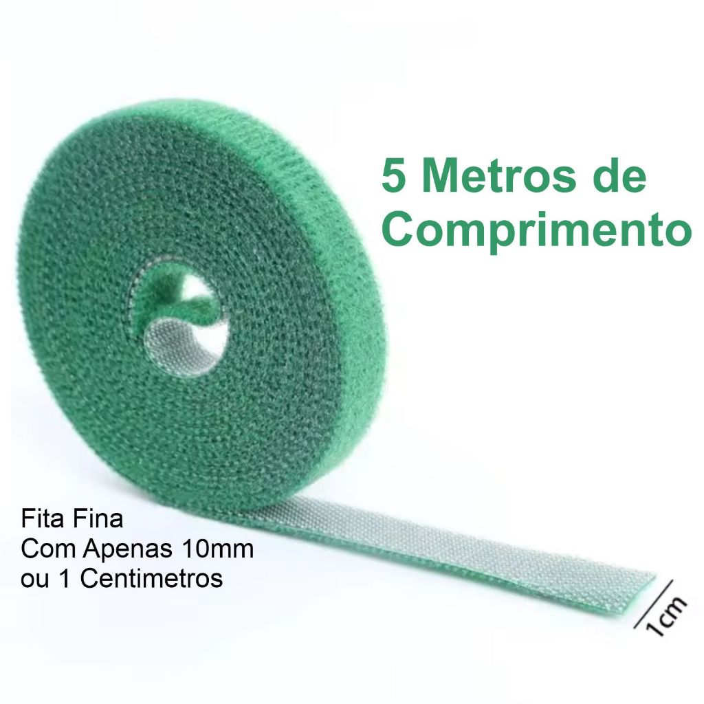 Fita Velcro Dupla Face Fecho de Contato 5m 10mm Organizador de Cabos e Plantas