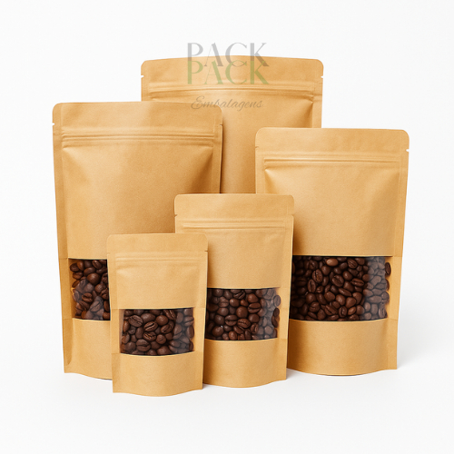 Saco Stand Up Pouch Kraft Com Visor Zip Hermético C/50 Unidades Melhor Preço em Oferta na Shopee