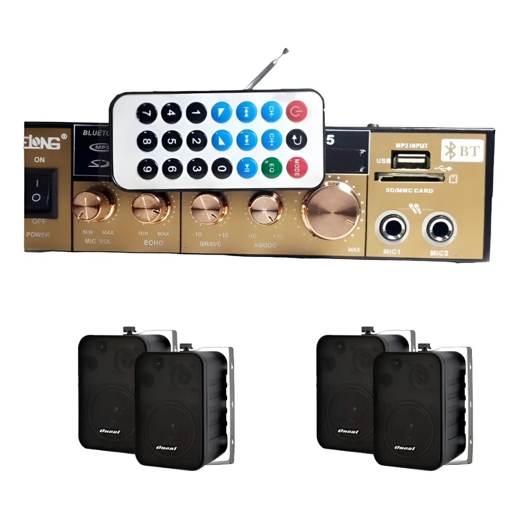 Kit Som Ambiente Amplificador 120w + 4 Caixas Qualidade Preto