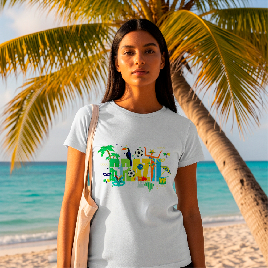 Camiseta Básica Para o Verão com Estampas de meme e Frases Legais "Brasil do Carnaval"