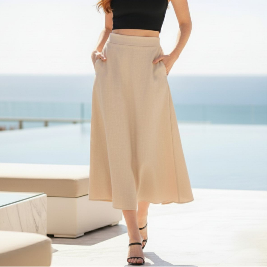 Saia Longa Feminina Evangélica Casual Moda Com Bolsos Solta Festa Culto Igreja Modelo Lápis