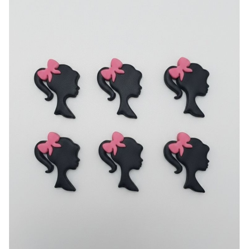 Aplique comestível de pasta americana tema Barbie, silhueta Barbie preta(12Unid)