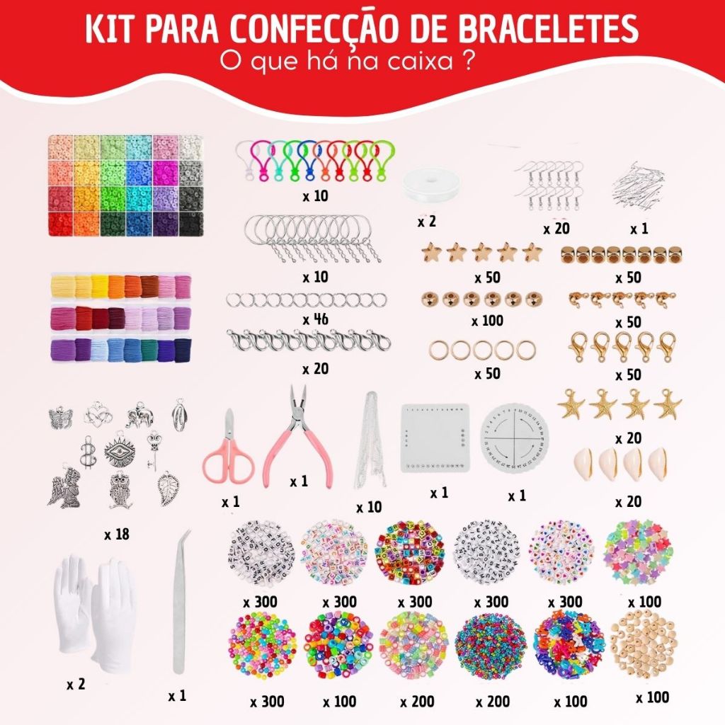 Kit de 12.000 Miçangas Completo com Acessórios, Fios, Pingentes e Ferramentas Para Pulseiras e Colar em Oferta na Shopee