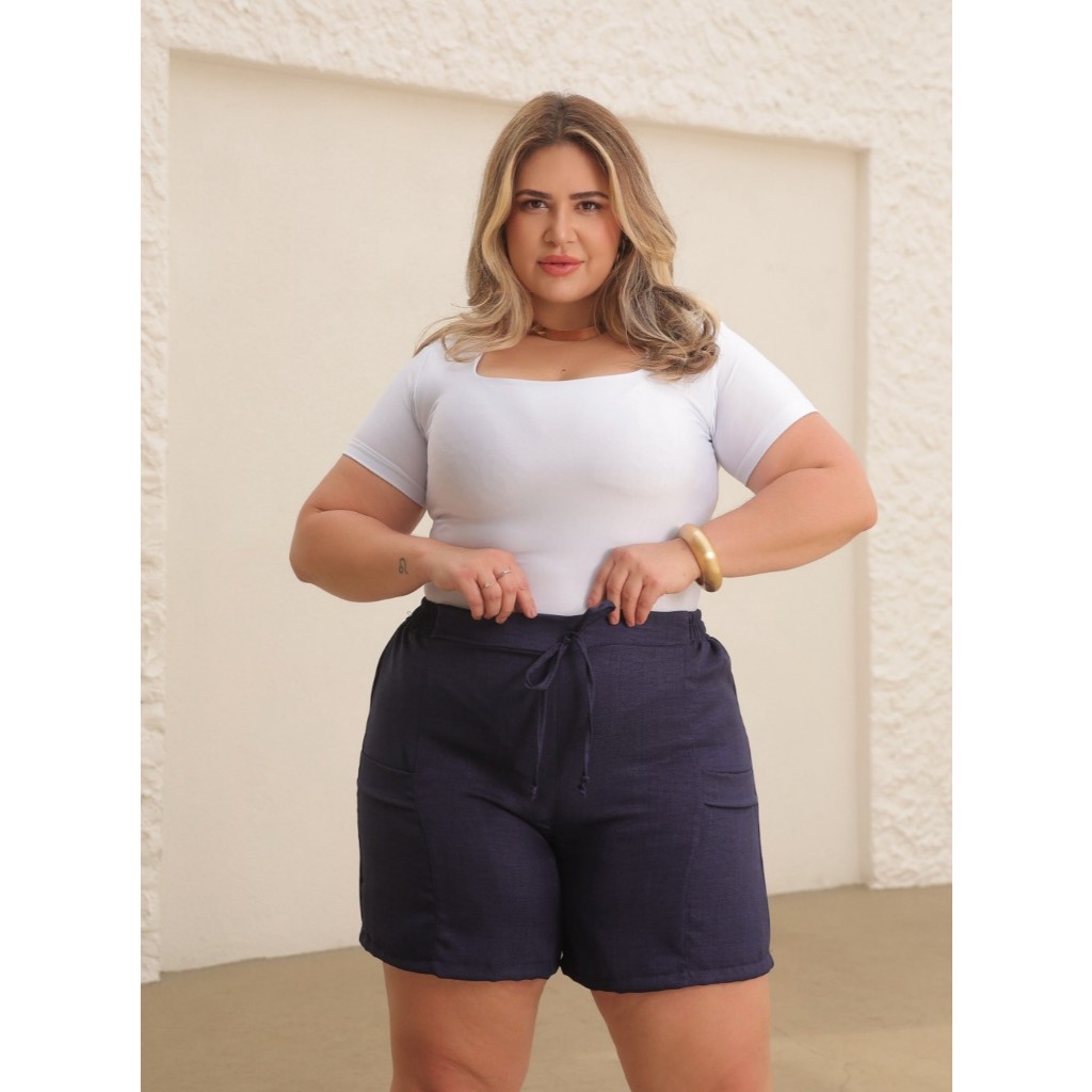 BERMUDA PLUS SIZE CINTURA ALTA BOLSO CARGO COM ELASTICO CONFORTAVEL