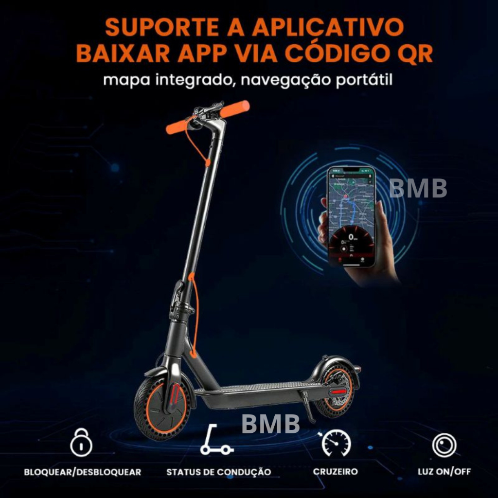 Patinete Elétrico 500W Até 35km/h com App, GPS e Bateria Recarregável para adultos até 150kg