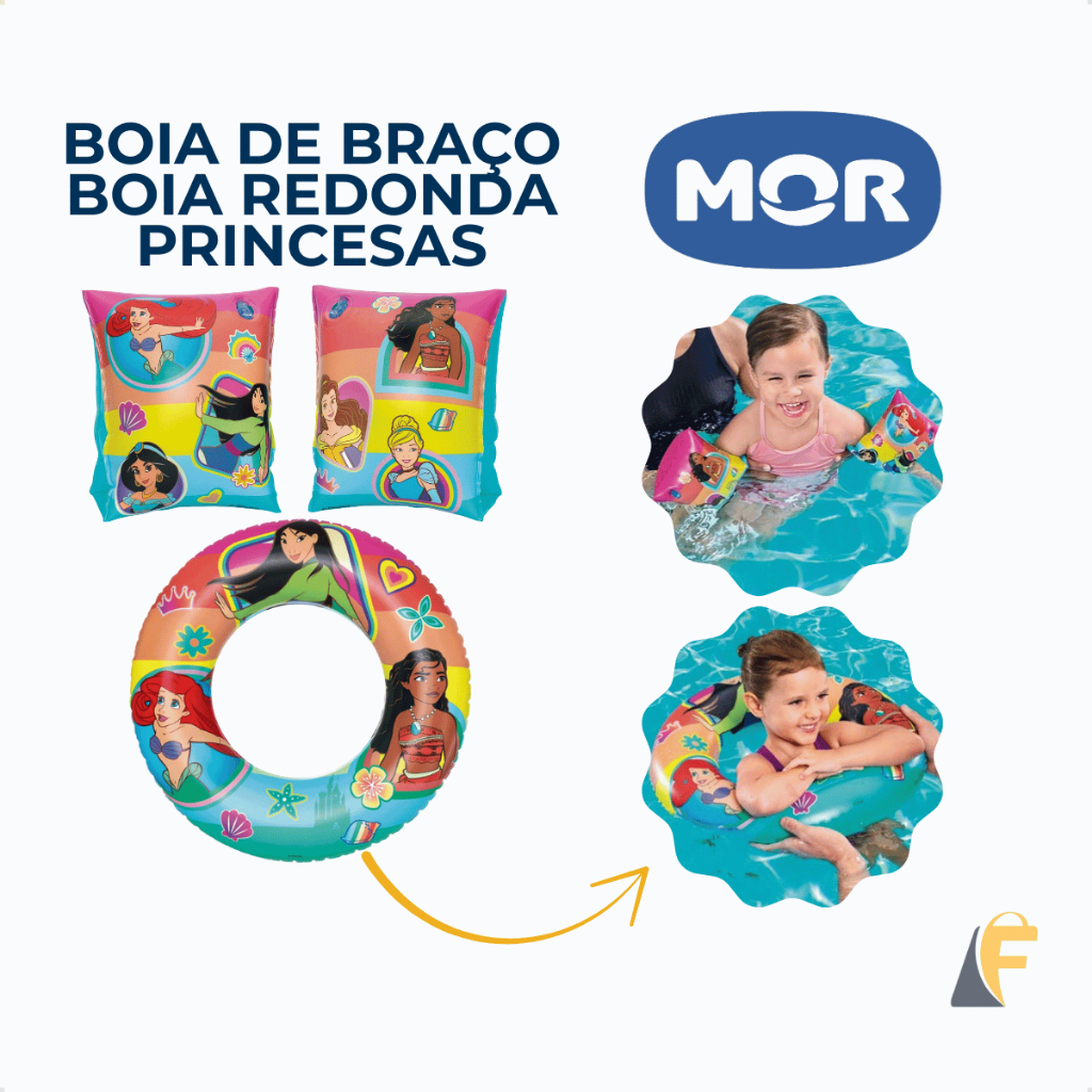 Kit Boia De Braço + Boia Redonda Princesas Piscina e Praia Disney Infantil Mor