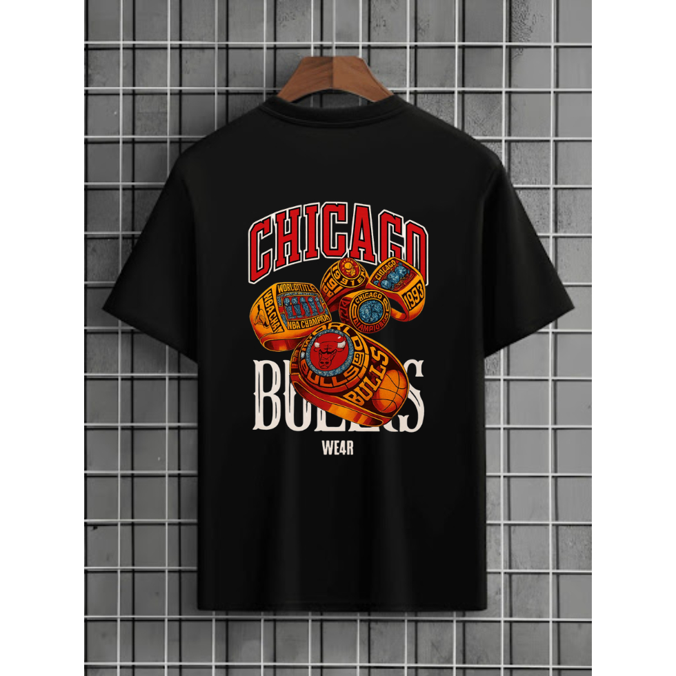 Camiseta Chicago Bulls Masculina | Camisa Streetwear NBA Estampada | Blusa Preta Estilo Urbano