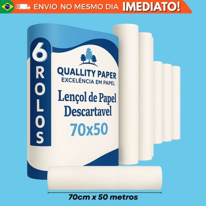 kit 6 rolos Lençol Descartável Papel Hospitalar Maca rolos 70 cm x 50 mts em Oferta na Shopee