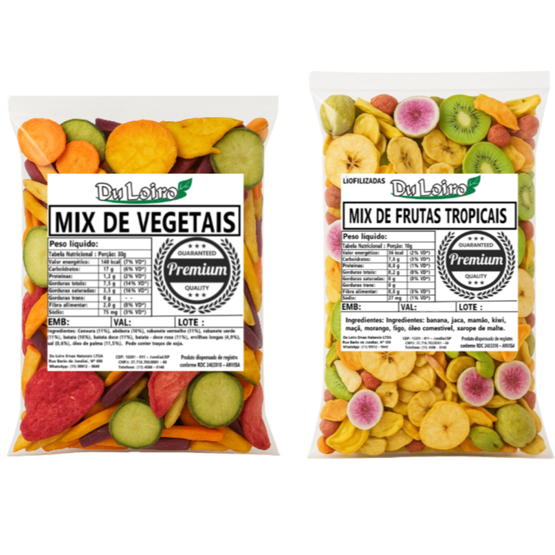 Kit Mix de Frutas Tropicais + Mix de Vegetais Crocantes – 100g, 250g ou 500g CADA em Oferta na Shopee