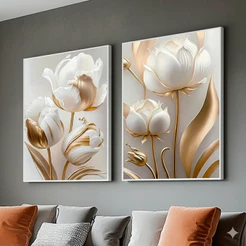 Kit Quadros Decorativos Moldura 40x60 Peônias Branca Grande Sala Hall