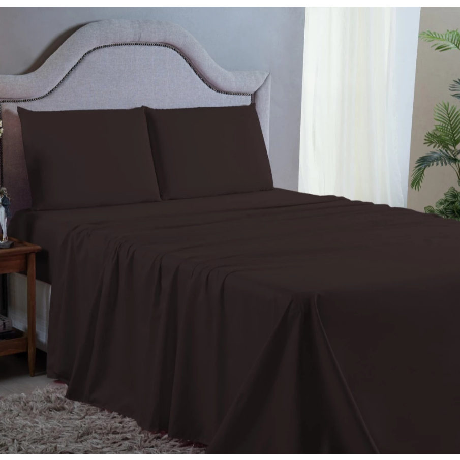 Jogo de Lençol Queen 400 Fios 4 Peças Toque Macio Aveludo 100% Micropercal – COR ÚNICA (MARROM) – QUEIMA DE ESTOQUE
