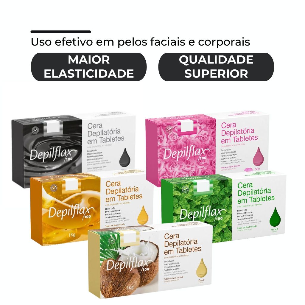Kit Cera Depilatória em Barra Quente Depilflax Profissional 1,2kg Cera em Tabletes Natural Morango