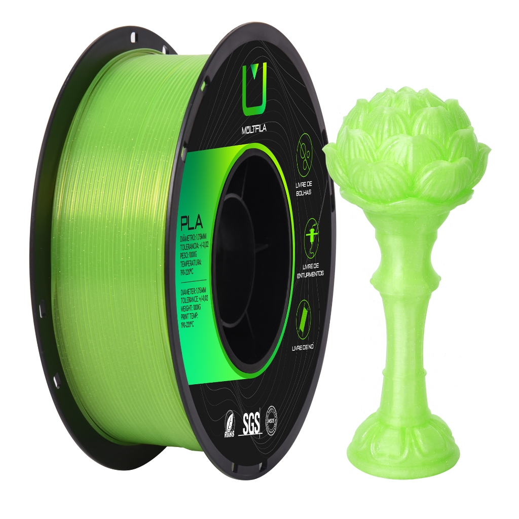 Filamento Pla Translúcido Verde Limão 1kg Impressora 3D Multfila