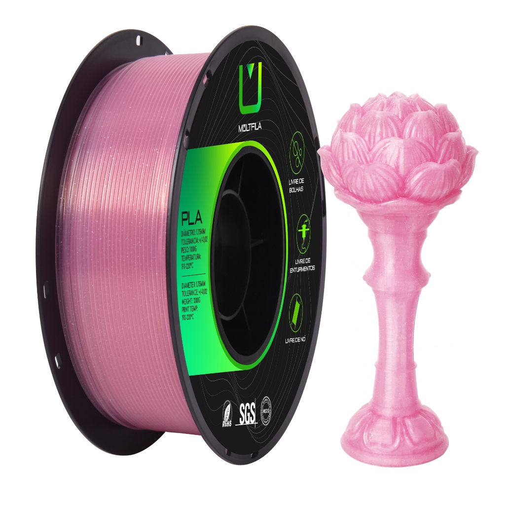 Filamento PLA Translúcido Rosa Impressão 3D 1kg Multfila