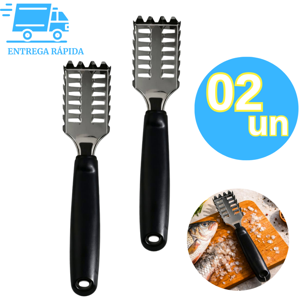 Kit 2 Escamador limpador Inox para Escamas de Peixe Profissional 18,3cm Limpeza Rápida para Peixaria