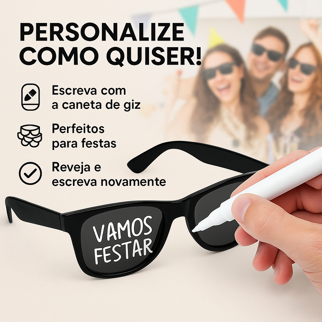 Kit 10 a 40 Óculos de Festa para Escrever na Lente Balada Formatura 15 Anos Casamento Lembrancinha
