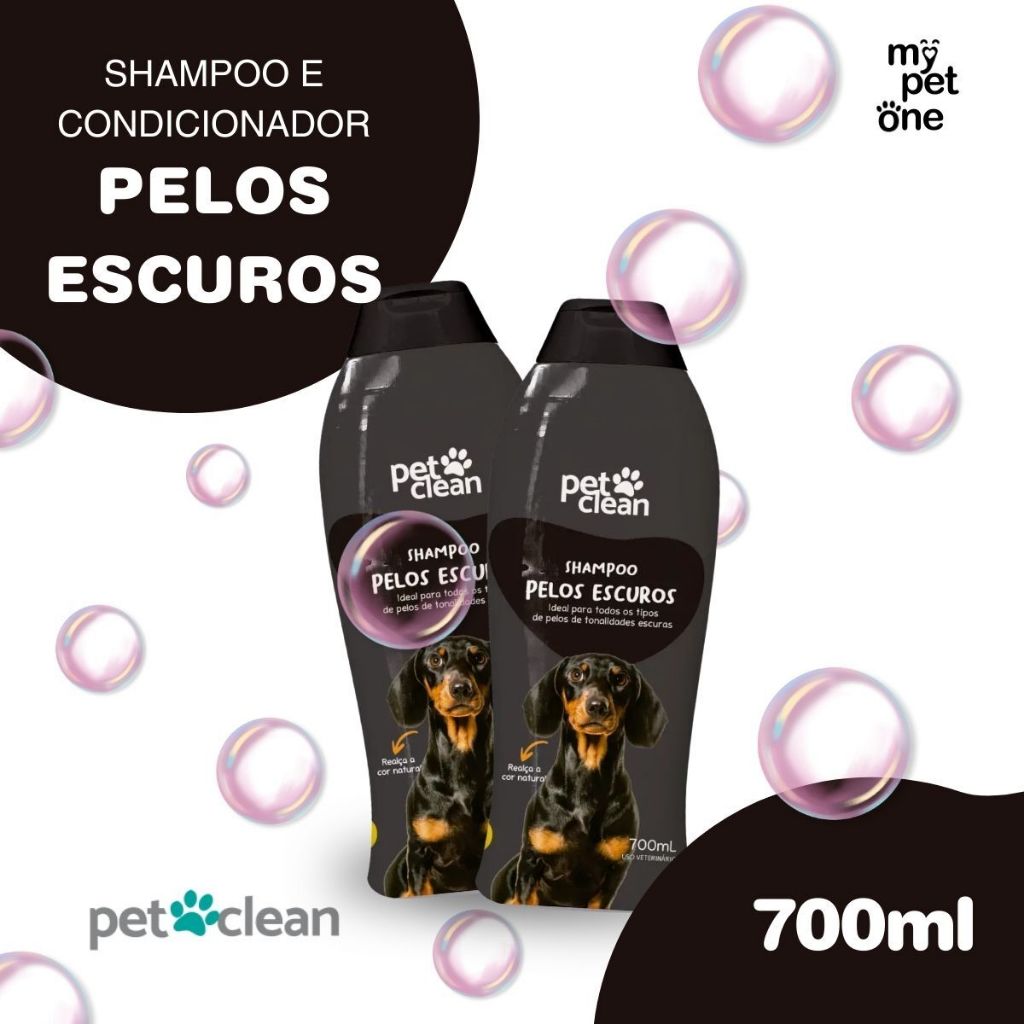 Kit 2 Shampoo e Condicionador 2 em 1 Pelos Escuros 700ml - Pet Clean em Oferta na Shopee