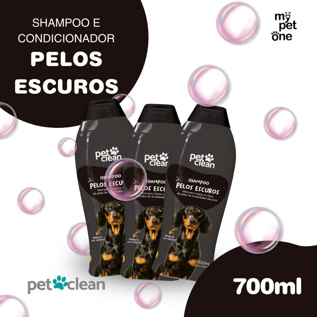 Kit 3 Shampoo e Condicionador 2 em 1 Pelos Escuros 700ml - Pet Clean