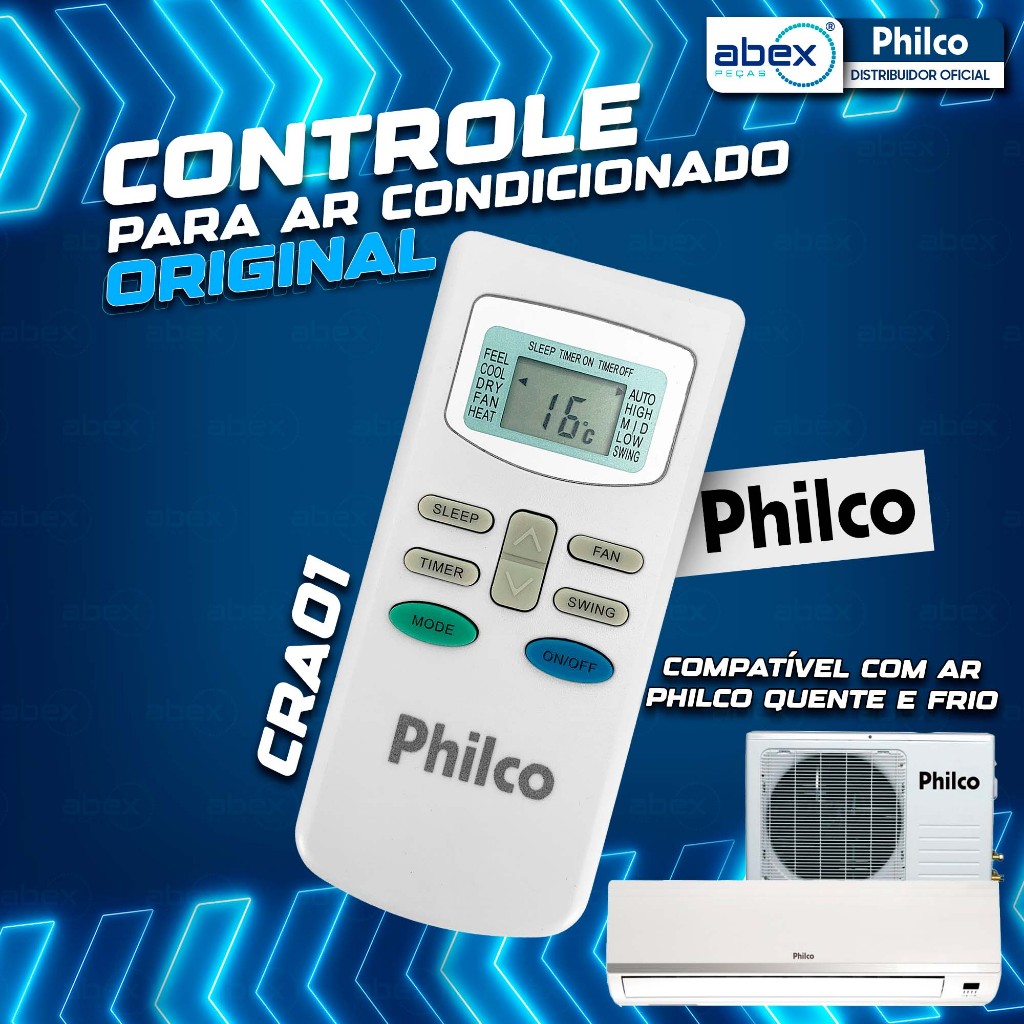 Controle Para Ar Condicionado Split Philco 7.000 9.000 12.000 18.000 Btus CRA01 771546 Original em Oferta na Shopee