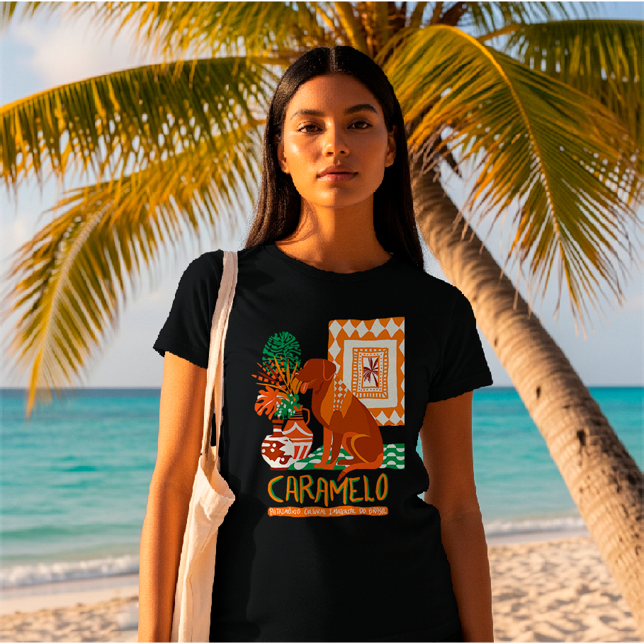 Camiseta Unissex com Frases de meme par diversão do Verão "Caramelo Patrimonio do Brasil"
