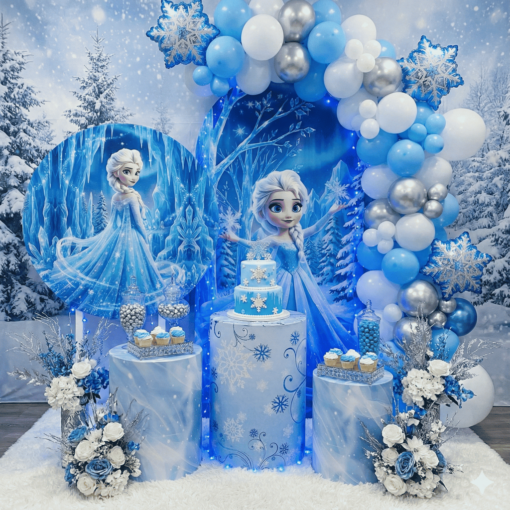 Capa Painel + Trio Cilindro Tema Frozen Elsa Festa Infantil Princesa do Gelo Decoração Lançamento