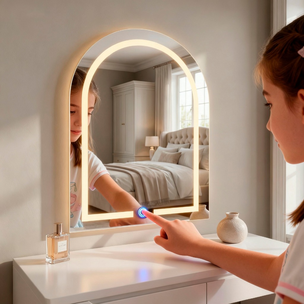 Espelho Jateado Capelinha Para Penteadeira Infantil Com Iluminação Led e Botão Touch 50x40 cm em Oferta na Shopee