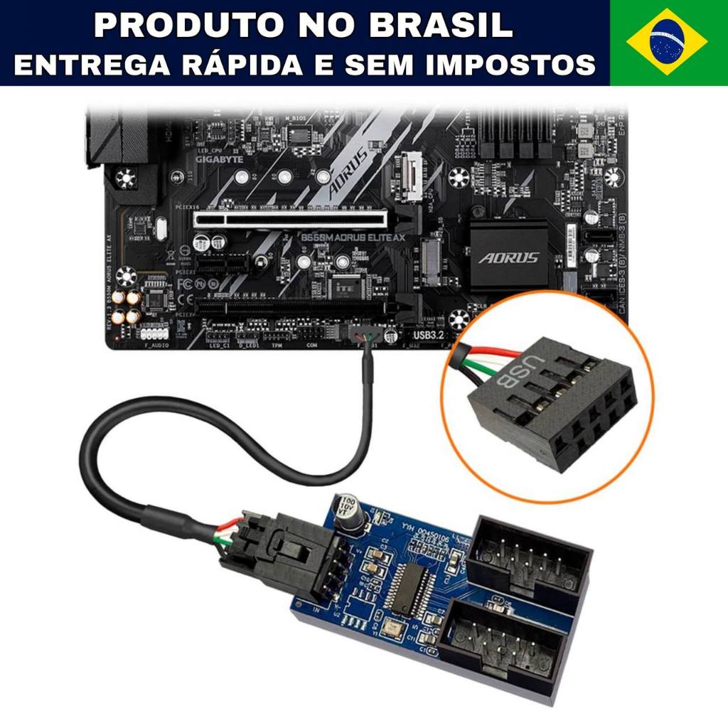 ADAPTADOR USB 2.0 DE 9 PINOS INTERNO DA PLACA-MÃE - HUB SPLITTER 2 ou 4 PORTAS