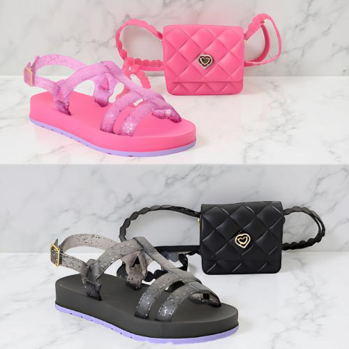 Kit Papete Feminina Calce Fácil + Bolsinha | Rosa/Preto Mix Trend Shop