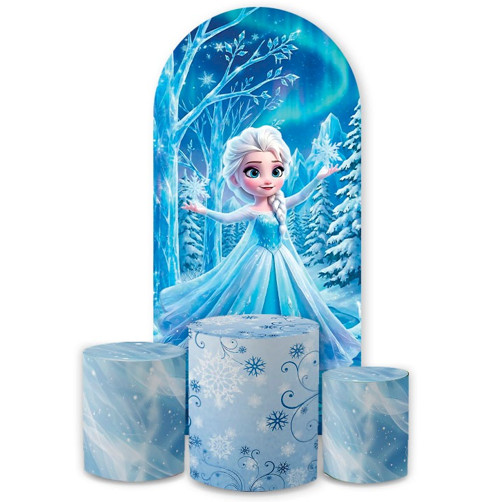 Detalhes do Capa Painel + Trio Cilindro Tema Frozen Elsa Festa Infantil Princesa do Gelo Decoração Lançamento