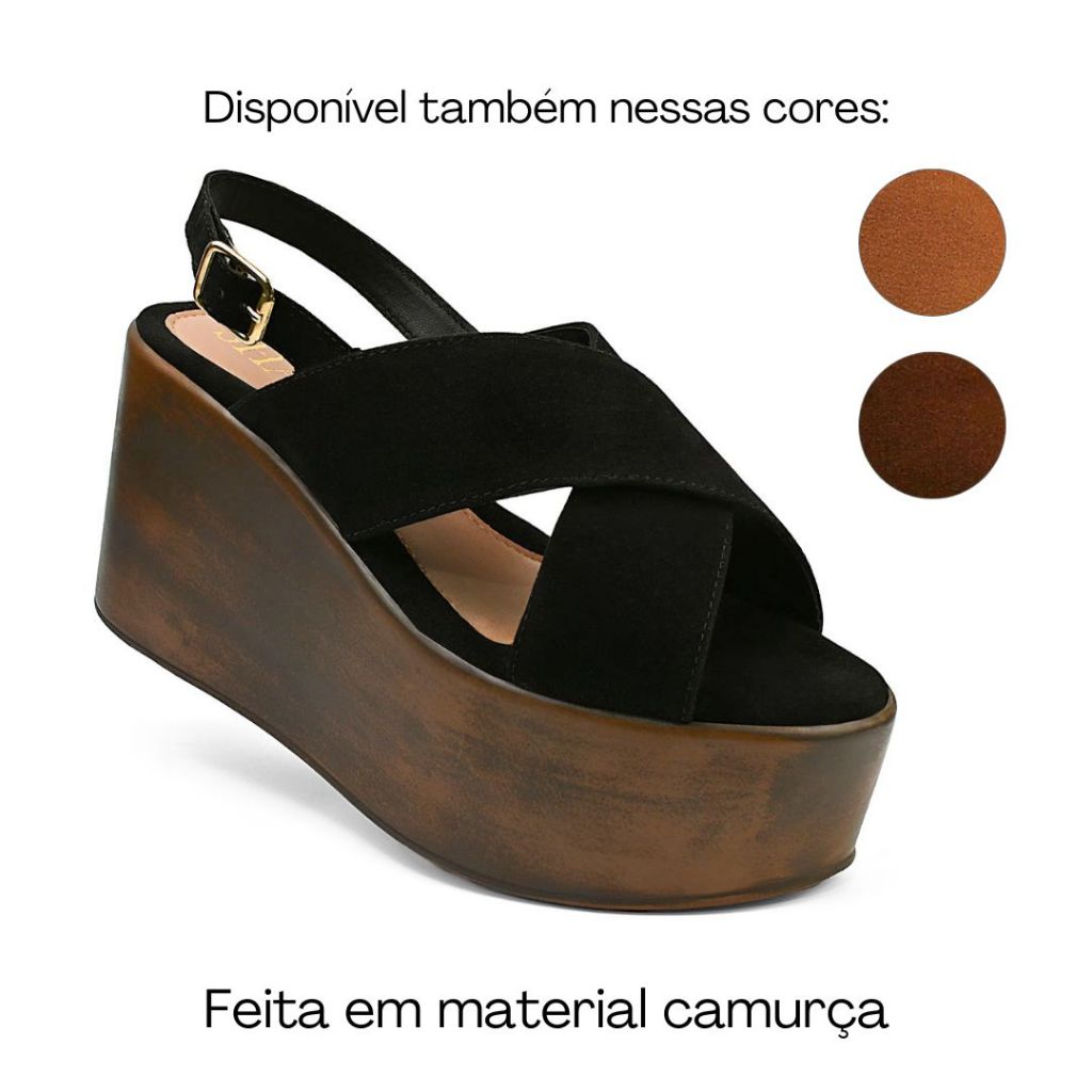 Sandália Feminina Anabela Camurção Plataforma Confortável Elegante Salto Alto Leve e Estilo Moderno