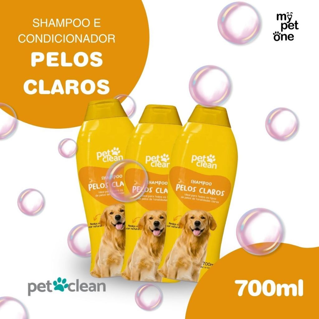 Kit 3 Shampoo e Condicionador 2 em 1 Pelos Claros 700ml - Pet Clean em Oferta na Shopee