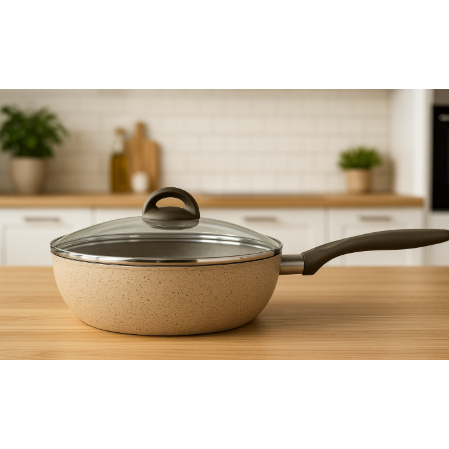 Panela Wok Frigideira Com Tampa Cerâmic Life Suprema Alumínio Antiaderente 24cm 2,3L Vanilla Brinox