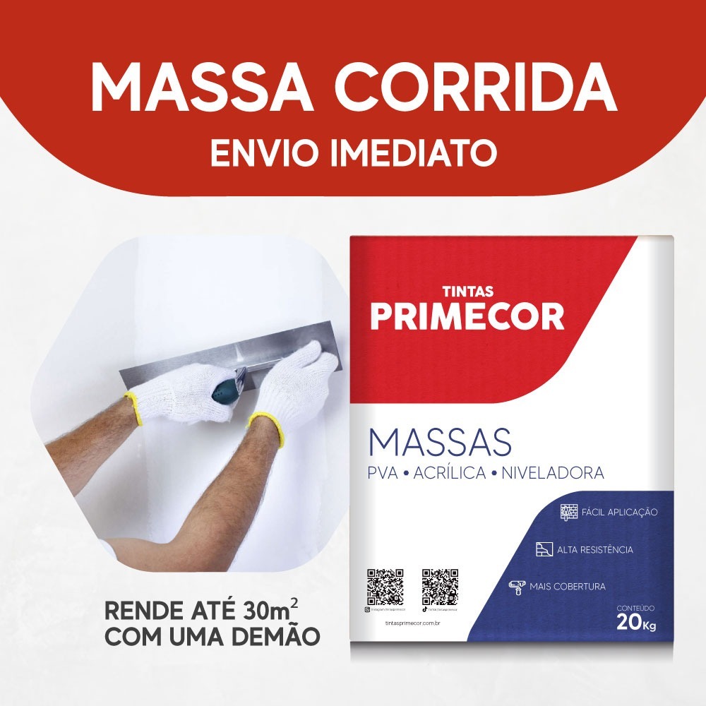 Massa Corrida Interna e Externa 20kg e 1kg Primecor Qualidade Superior Fácil Aplicação Premium em Oferta na Shopee