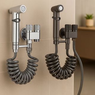 Kit Ducha Higiênica Dupla Banheiro e Lavatório Inox e ABS Chumbo/Cromado com Registro Duplo 1400