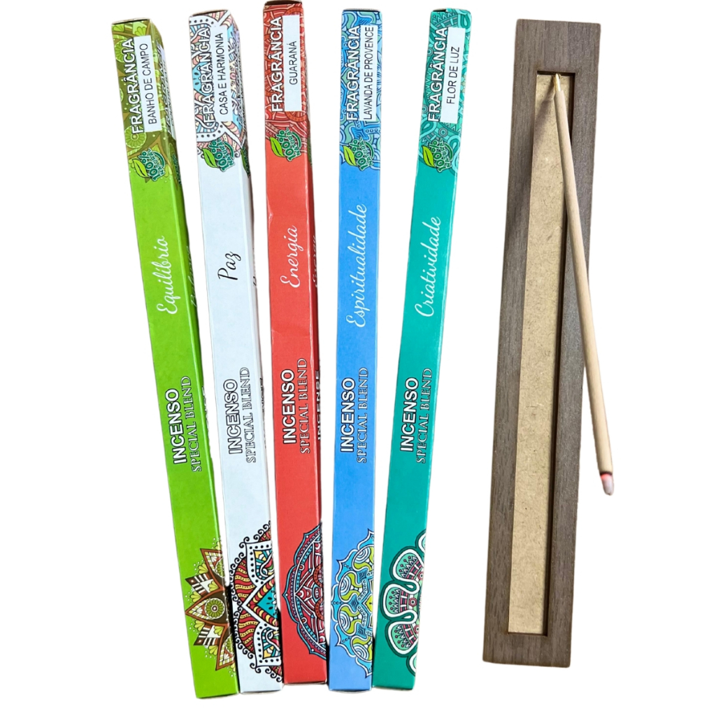 Incenso de Vareta Blend Hindus - Kit com 40 Varetas + Incensário Aromatização de Ambiente - Sortidos