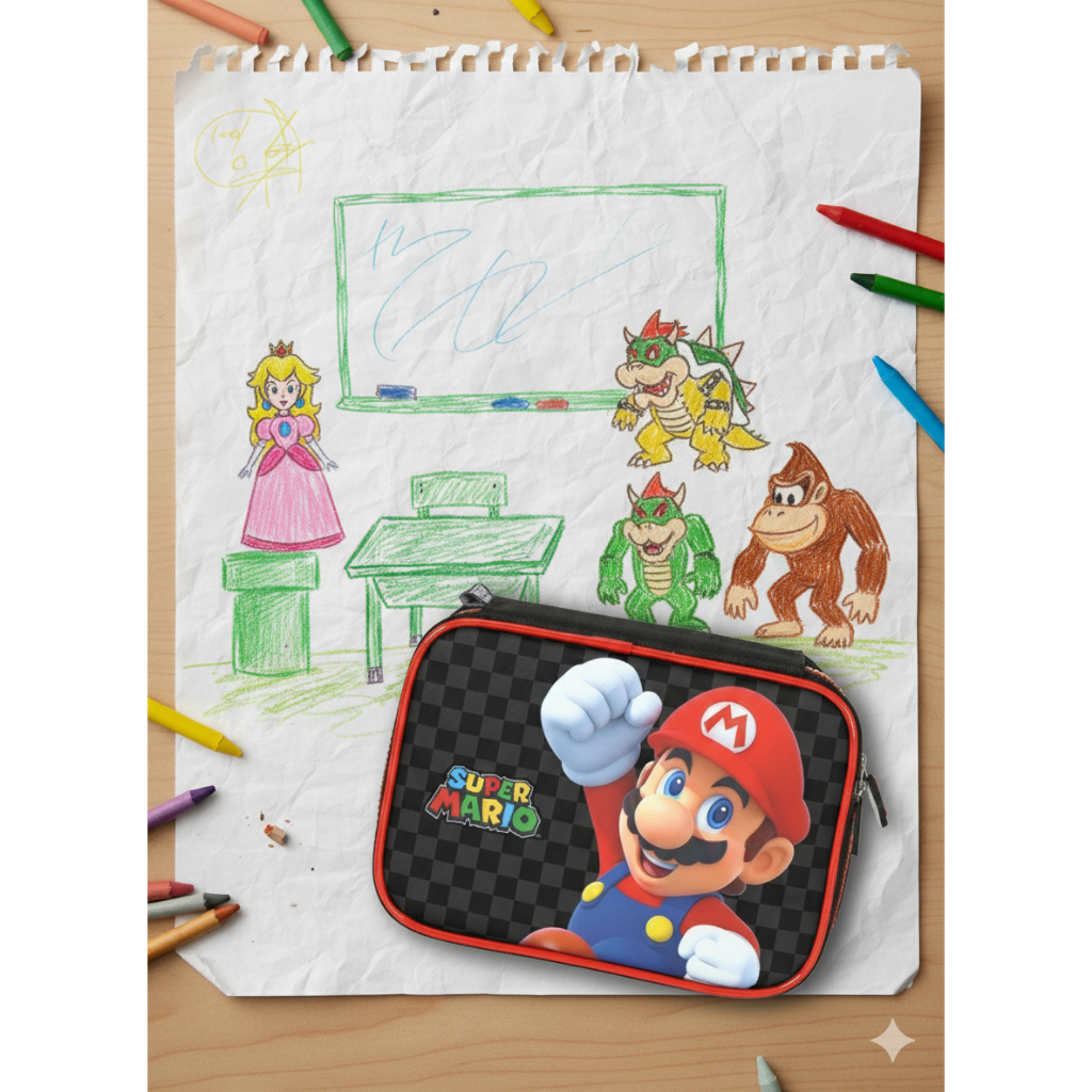 Estojo Bolsa Escolar Nintendo Super Mario 2 divisórias Licenciado