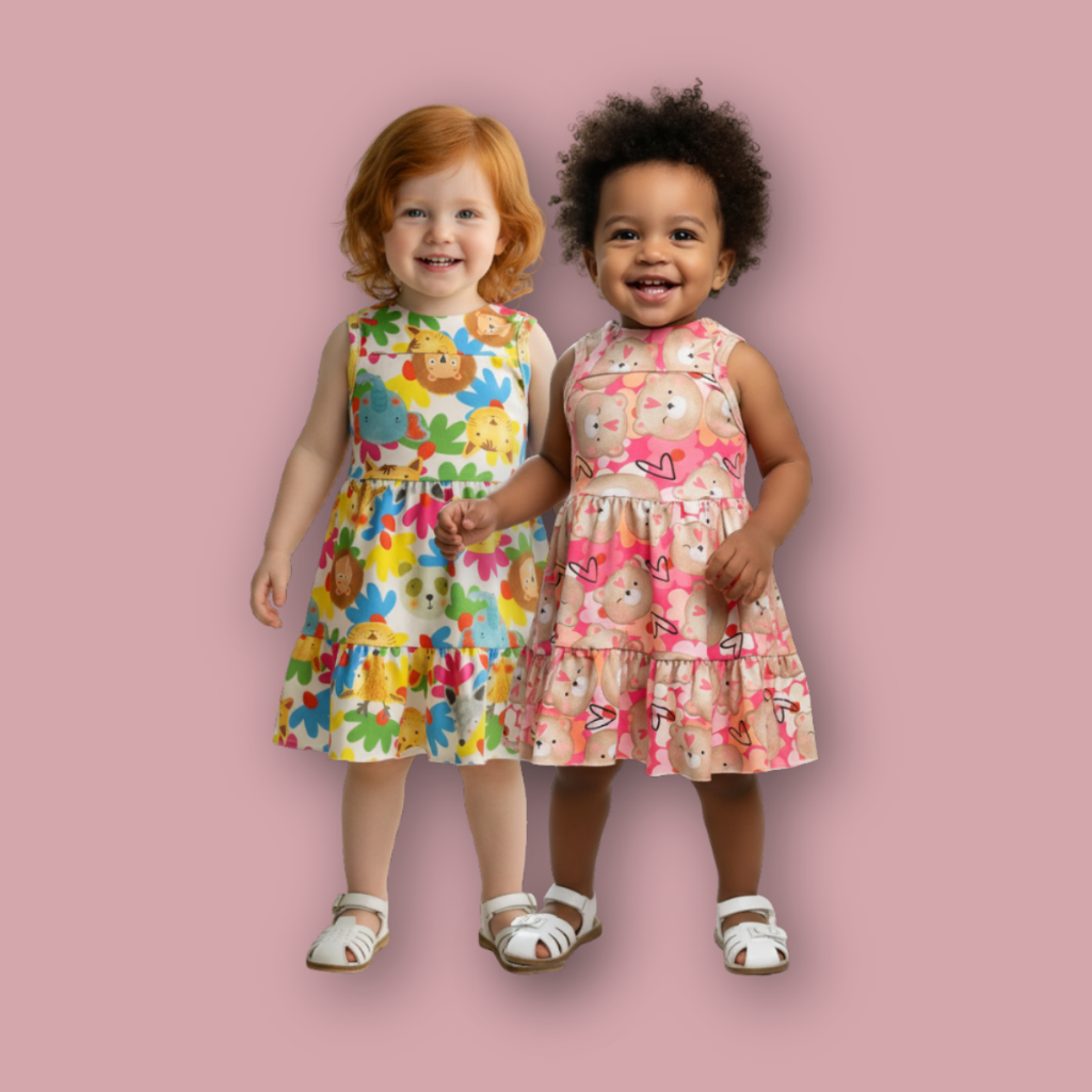 Kit 2 Vestidos Infantil Menina Estampado Sortidos Colorido Verão Fresco Confortável Regata