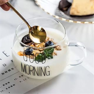 Kit Caneca Good Morning Copo Vidro Para Café Chá 400ml em Oferta na Shopee